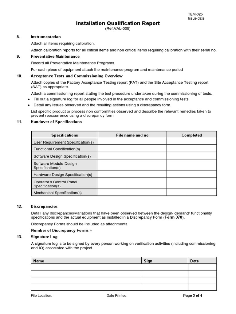 Installation Qualification Report Overview | PDF | Specification ...