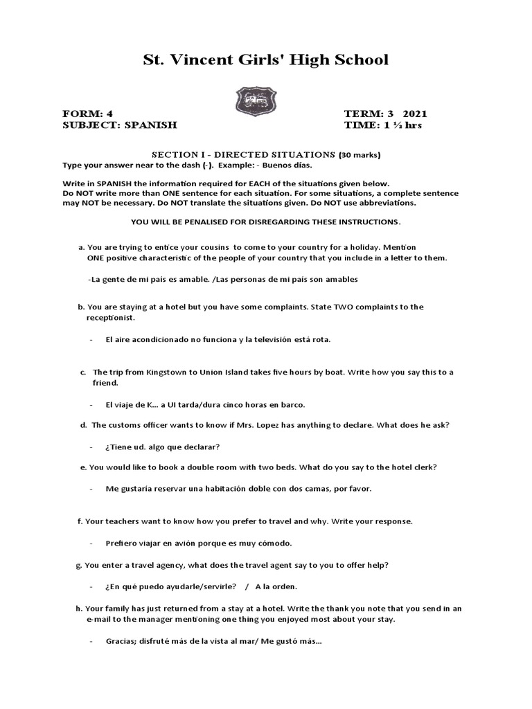 Corrections Done With 5S Form 4 SPANISH Online EXAM Term 3 July 2021 PDF