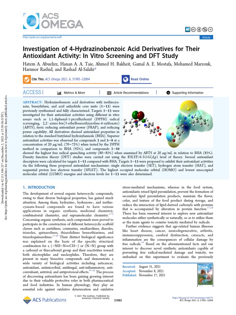 Acsomega 1c04772 PDF Antioxidant Chemical Reactions