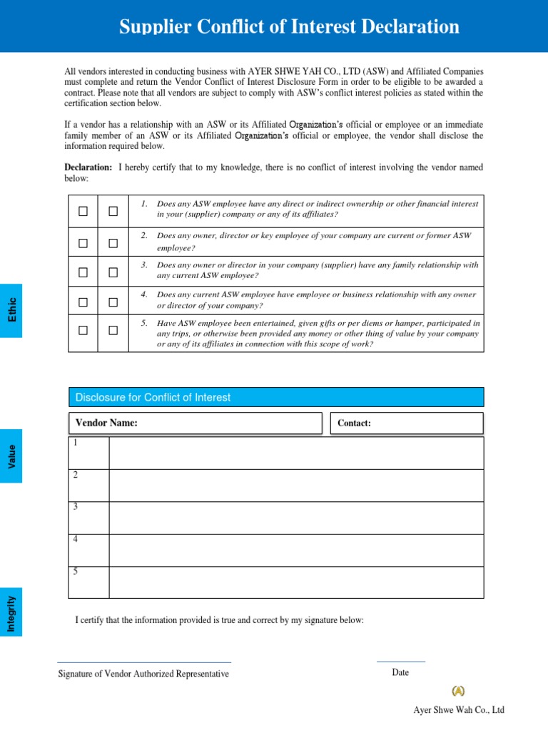 Vendor Conflict of Interest Disclosure Form | PDF | Conflict Of ...