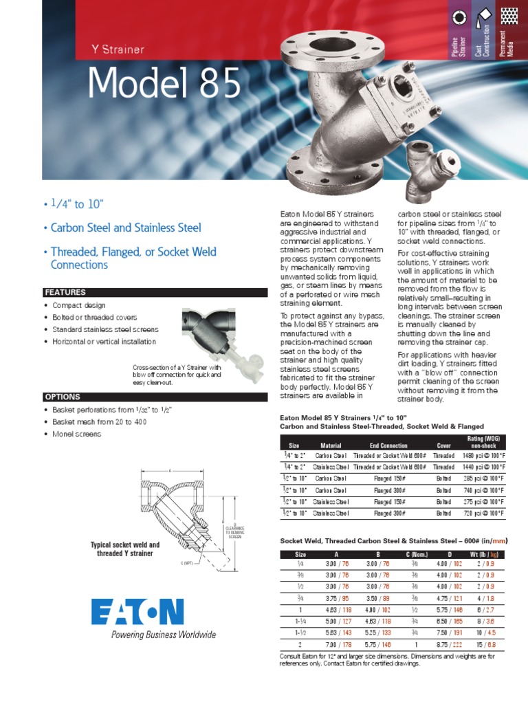 Eaton Model 85 Y Strainer PDF Pressure Steel