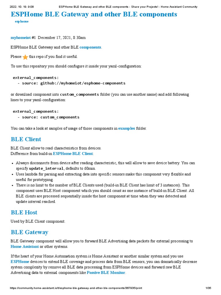 ESPHome BLE Gateway Configuration Guide | PDF | Bluetooth | Computer ...