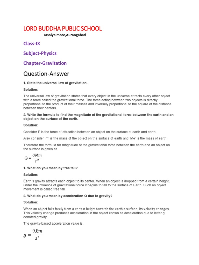 CLASS IX PHYSICS Gravitation Part4 PDF Weight Buoyancy