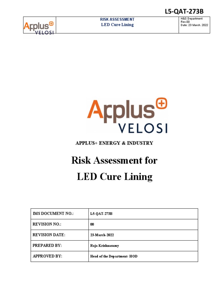 Risk Assessment for LED Cure Lining of Sewer Pipelines PDF