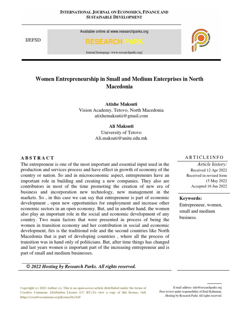 Women Entrepreneurship in Small and Medium Enterprises in North
