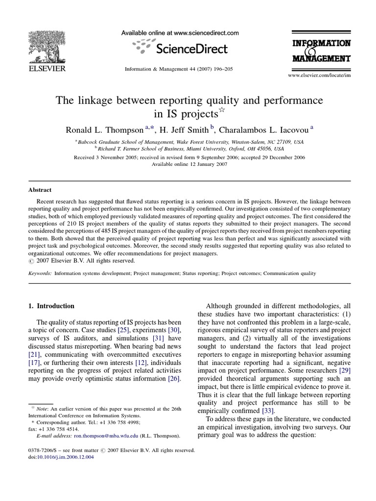 The Linkage Between Reporting Quality and Performance - 2007 | PDF ...