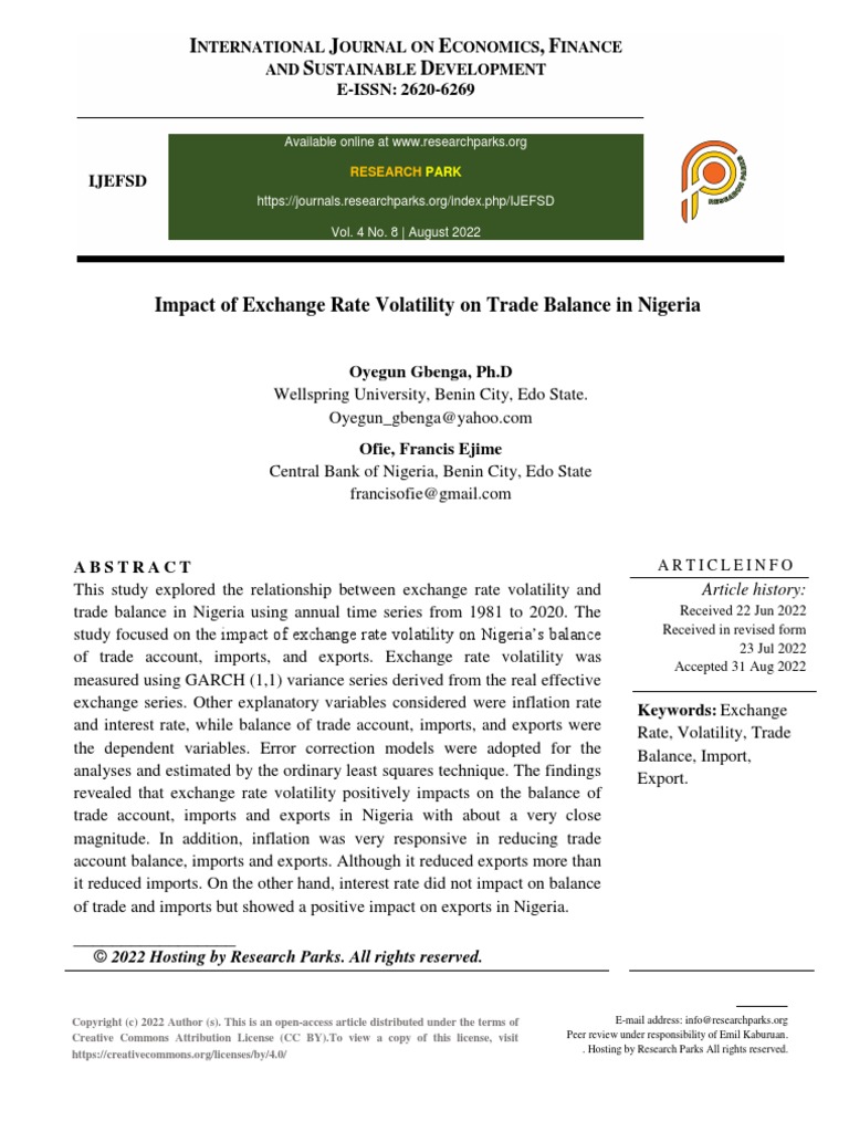 Impact of Exchange Rate Volatility On Trade Balance in Nigeria | PDF ...