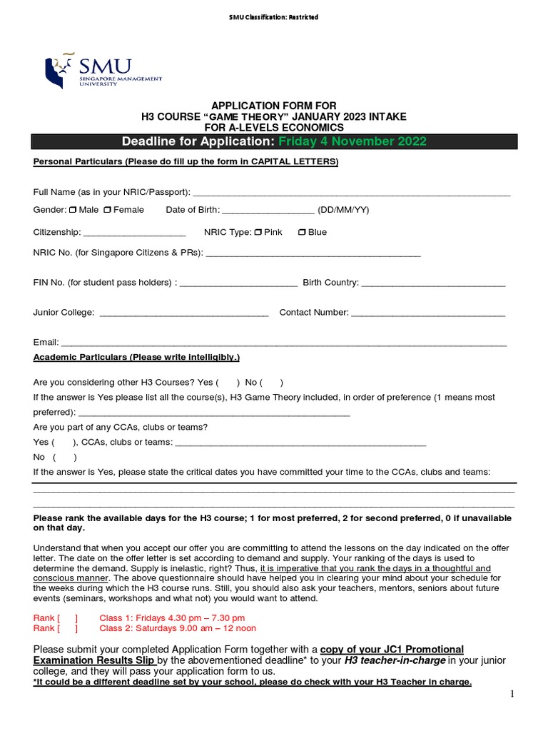 SMU H3 Application Form 2023 0862340015 PDF Test (Assessment