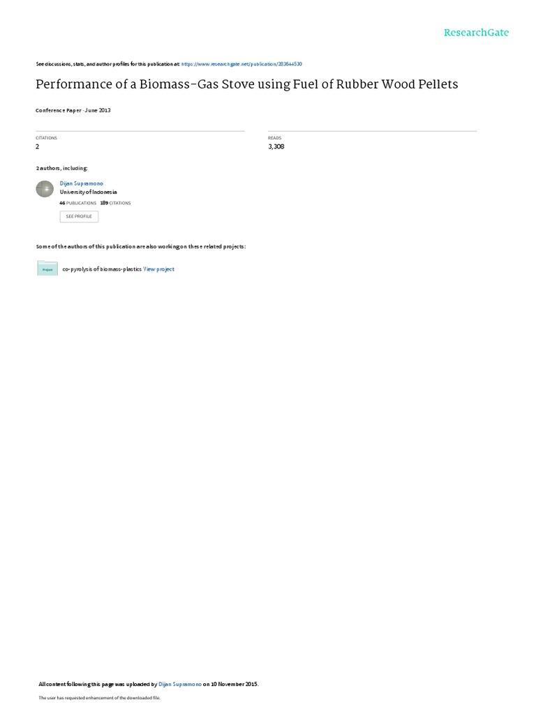 Performance of a BiomassGas Stove Using Rubber Wood Pellets as Fuel