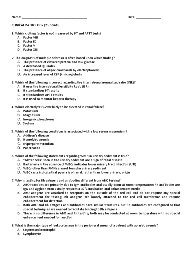 Exam - Clinical Pathology (05-31-15) | PDF | Antibody | Medicine