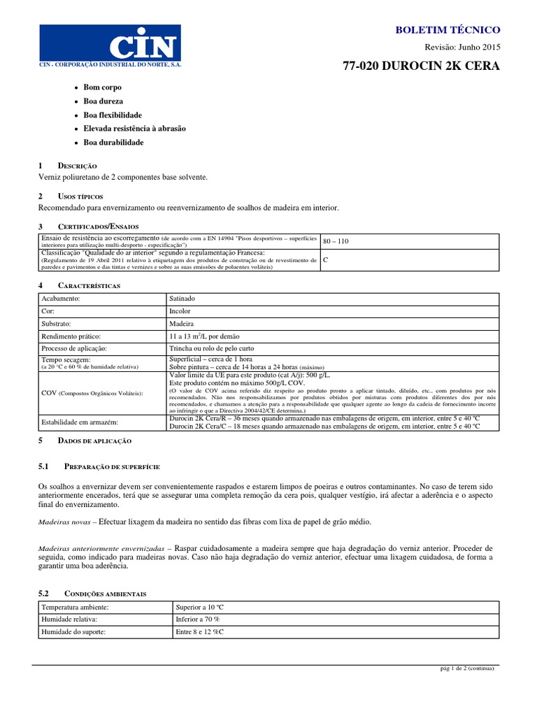 Verniz Durocin 2K Cera: Aplicação e Características | PDF | Madeira ...