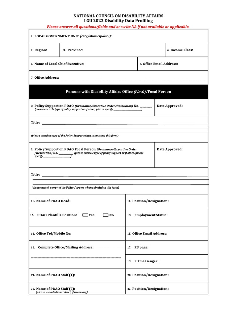 LGU Disability Data Profiling Form | PDF | Disability | Intellectual ...