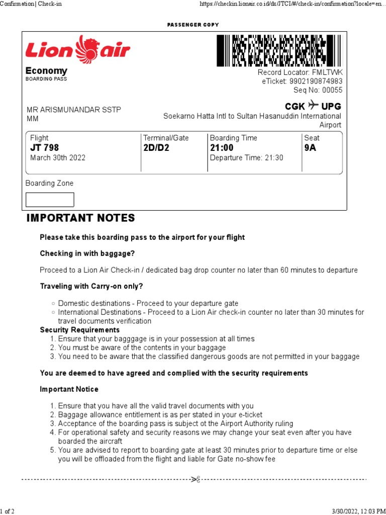 Confirmation Check-In 1 | PDF | Airport | Baggage