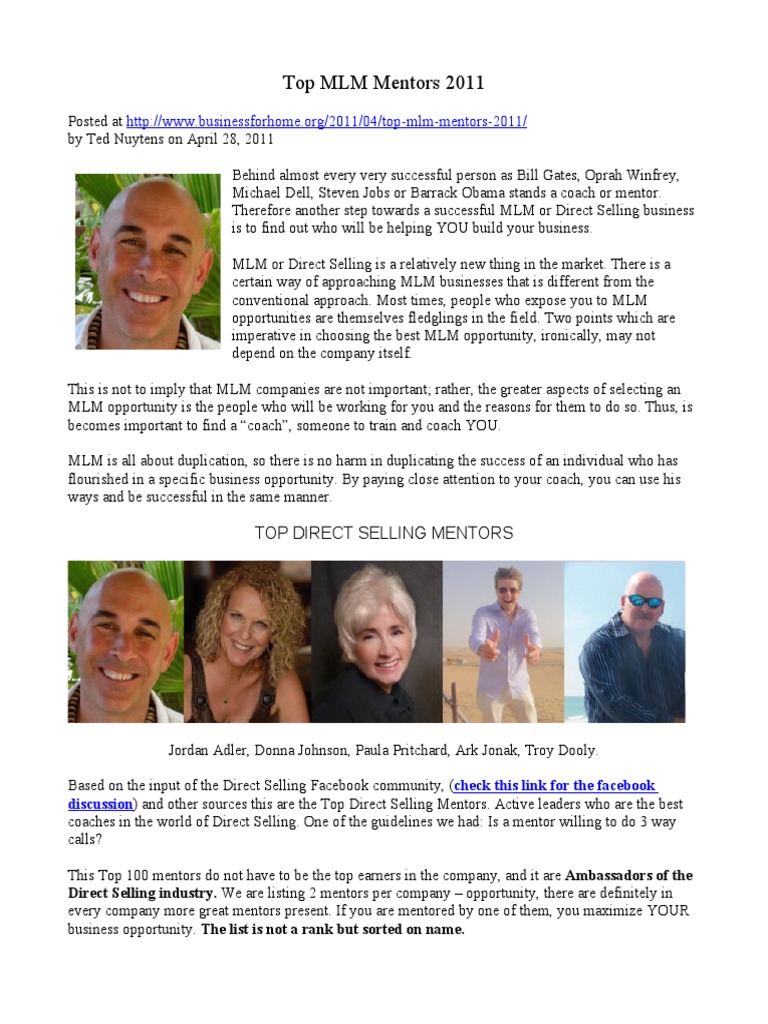 Top MLM Mentors | PDF | Companies | Direct Marketing