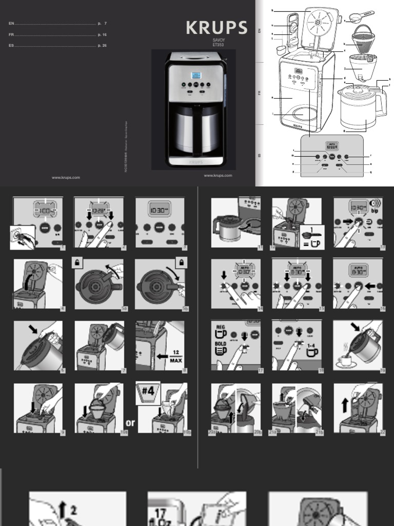Krups ET353 Savoy Coffee Maker Instructions Manual EN Download Free PDF Ac Power Plugs And