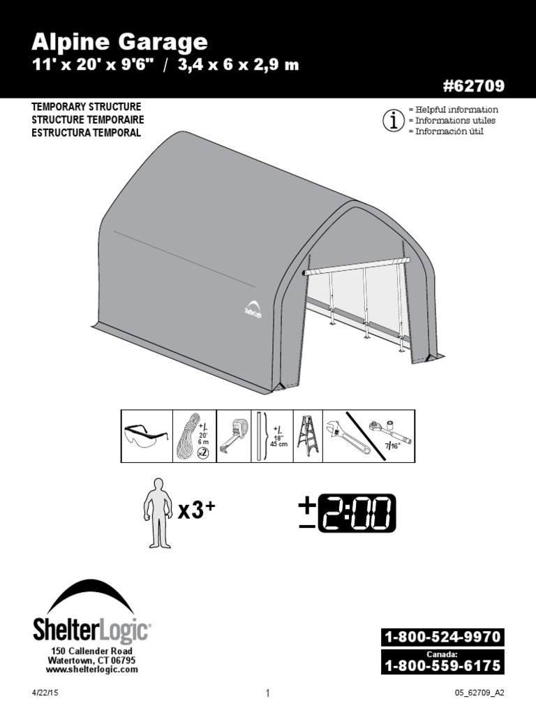 Shelter Logic 62709 Alpine Garage Assembly Instructions Multilingual PDF