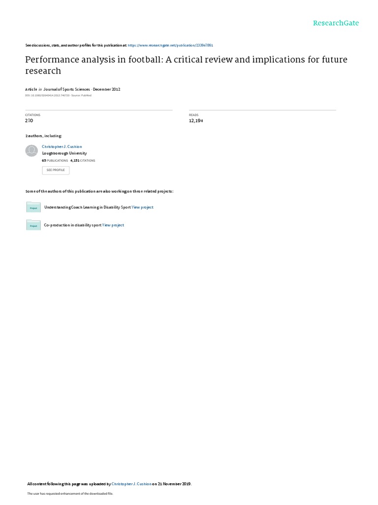 Performance Analysis in Football-A Critical Review | PDF | Information ...