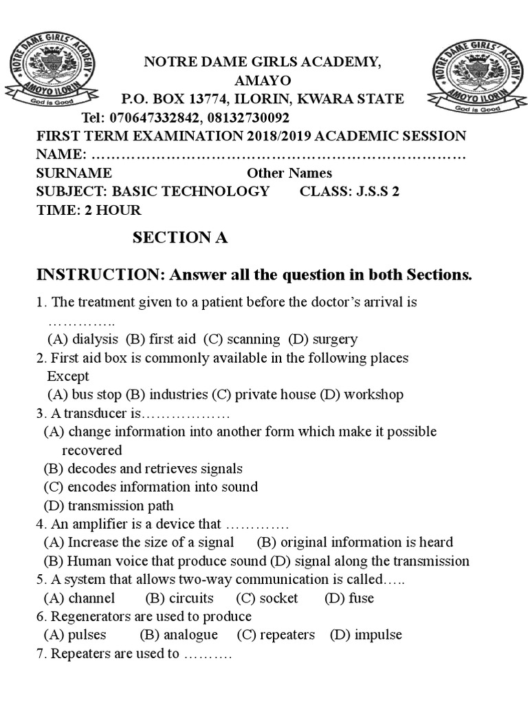 Basic Tech Jss 2 Pdf Circle Angle