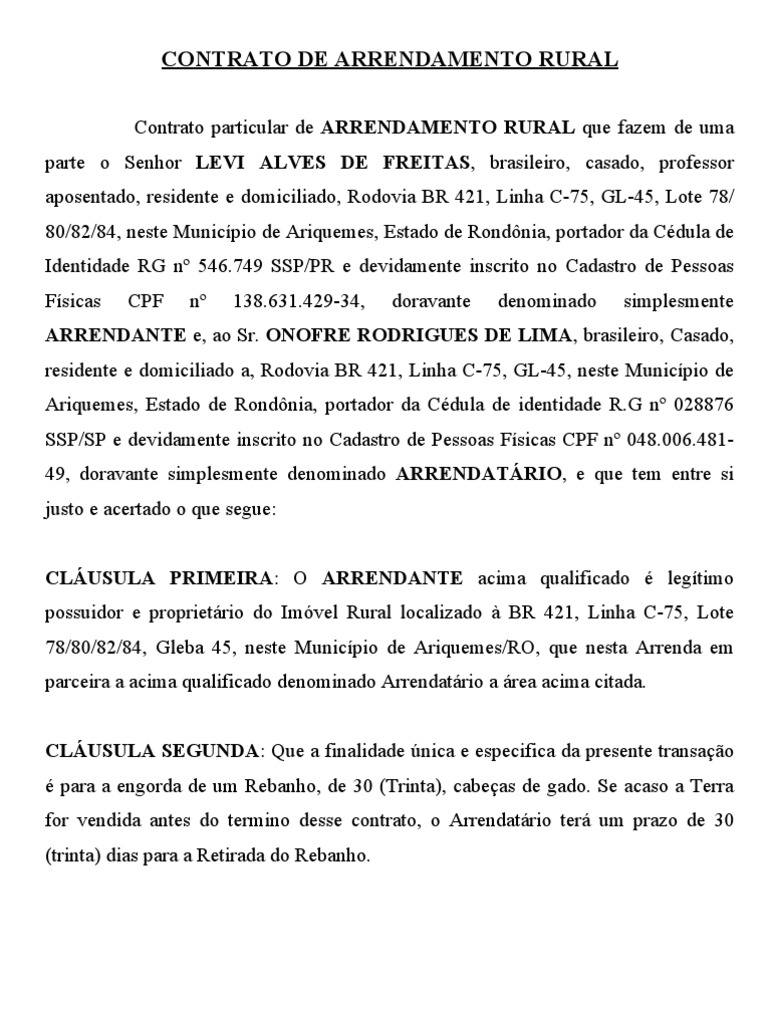 Modelo Contrato De Arrendamento De Empresa
