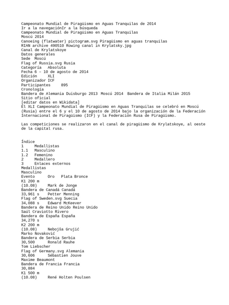 Campeonato Mundial de Piragüismo en Aguas Tranquilas de 2014 Download