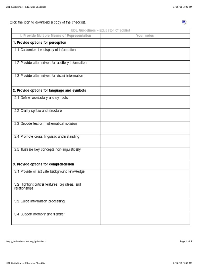 UDL Guidelines - Educator Checklist | PDF | Career & Growth
