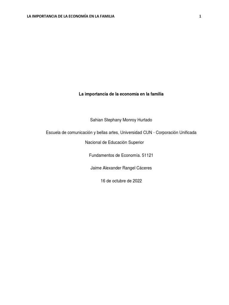 Importancia de la Economía Familiar | PDF | Ahorro | Contabilidad