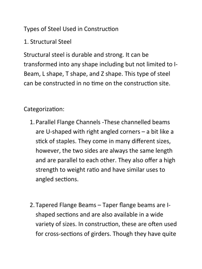 Types of Steel Used in Construction PDF Stainless Steel Steel