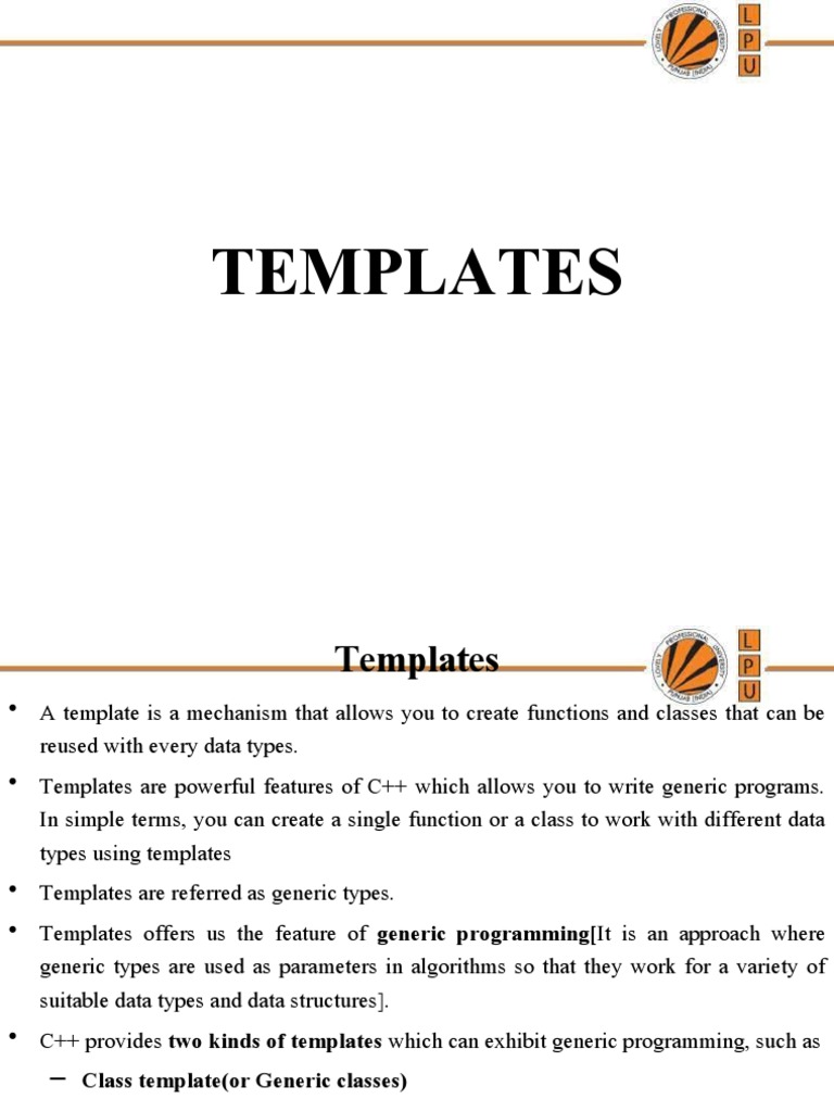 Templates in C++ PDF Parameter Programming) Subroutine
