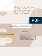 Procedimiento para La Colocacion de Pisos Cerámicos y Porcelanato