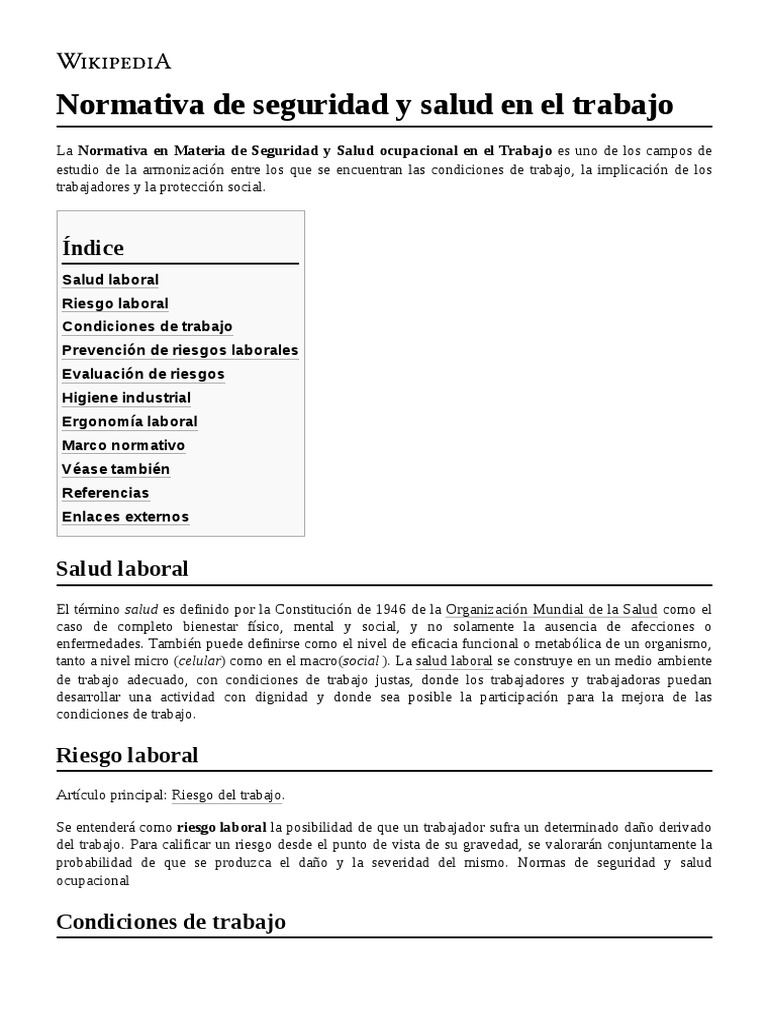Normativa de Seguridad y Salud en El Trabajo | PDF | Seguridad y salud ...