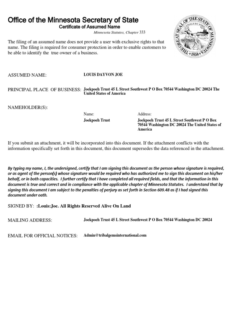 Original Filing - Assumed Name? PDF | PDF | Computing