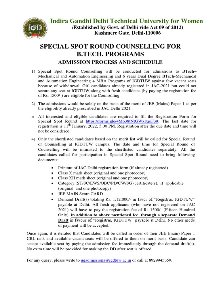 Special Spot Round Process and Schedule BTECH | PDF | Technology ...