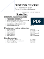 Photocopy Rate List