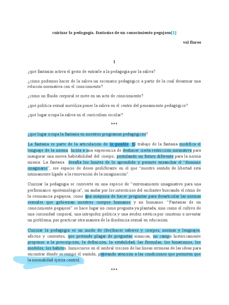 Cuirizar La Pedagogía. Fantasías de Un Conocimiento Pegajoso | PDF