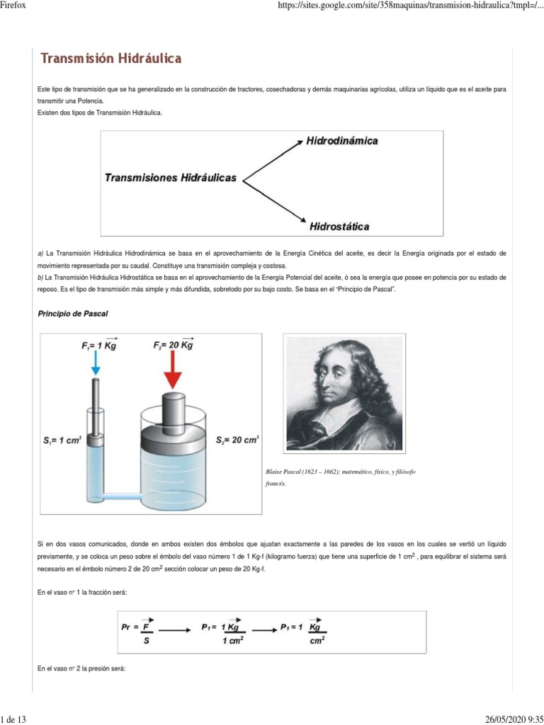 Transmisión Hidráulica: Principio de Pascal | PDF | Bomba | Engranaje