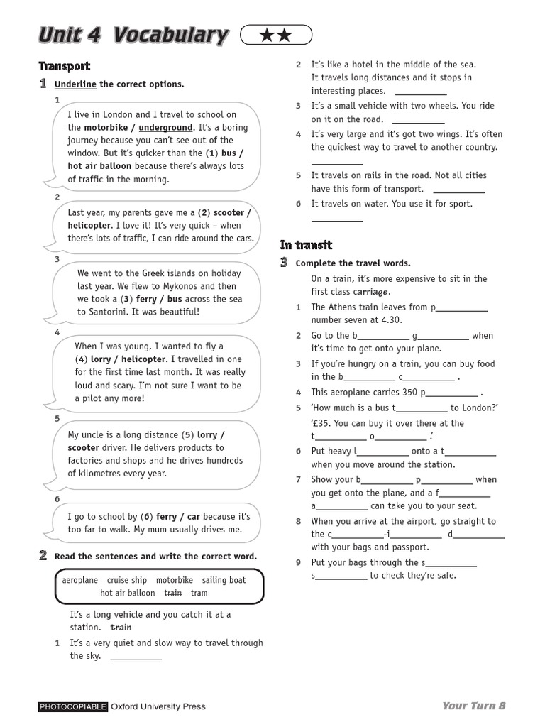 Transport Vocabulary and Grammar Practice | PDF | Linguistics | Transport
