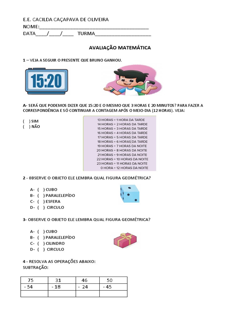 Avaliação de Matemática 2º Ano - 3º Bimestre | PDF