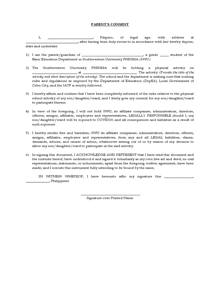 Parent Consent for School Activity | PDF