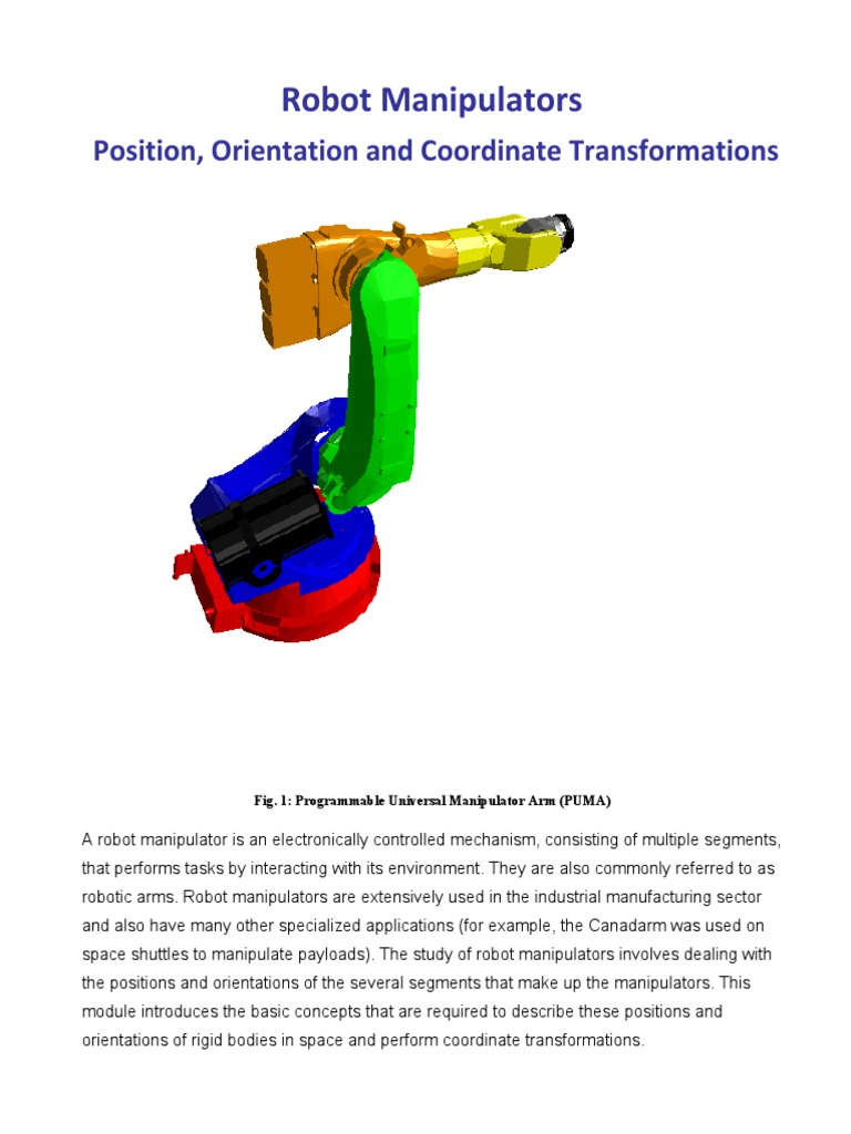 Position, Orientation and Coordinate Transformations | PDF | Cartesian ...