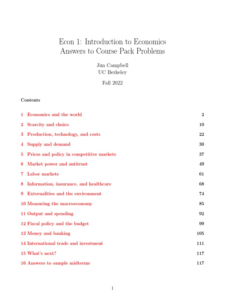 Economics Course Pack Answers | PDF | Gini Coefficient | Wealth