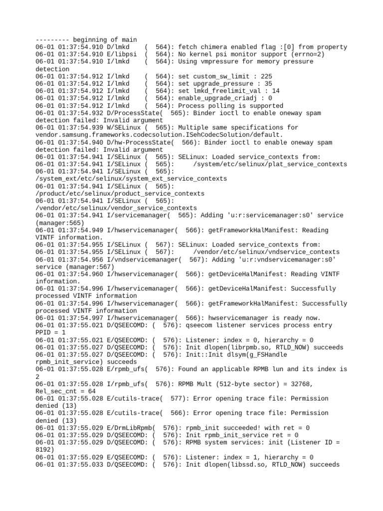 Log Entries Detailing the Initialization of Various System Services on