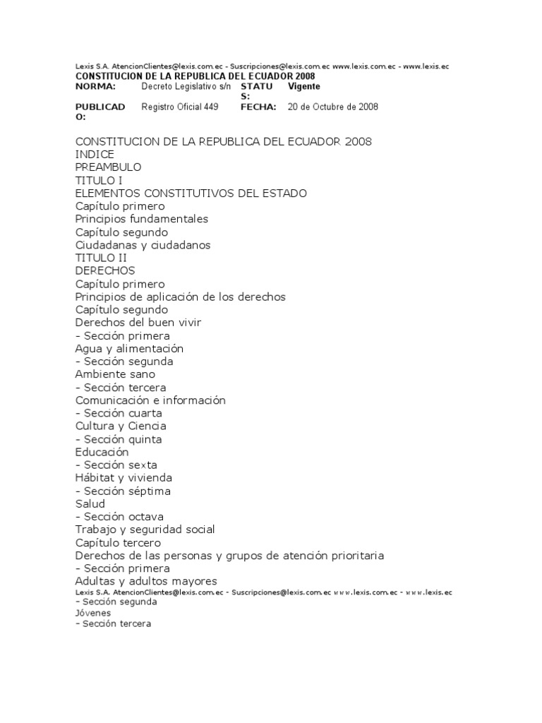 Constitución del Ecuador 2008 | PDF | Derecho Constitucional | Ecuador