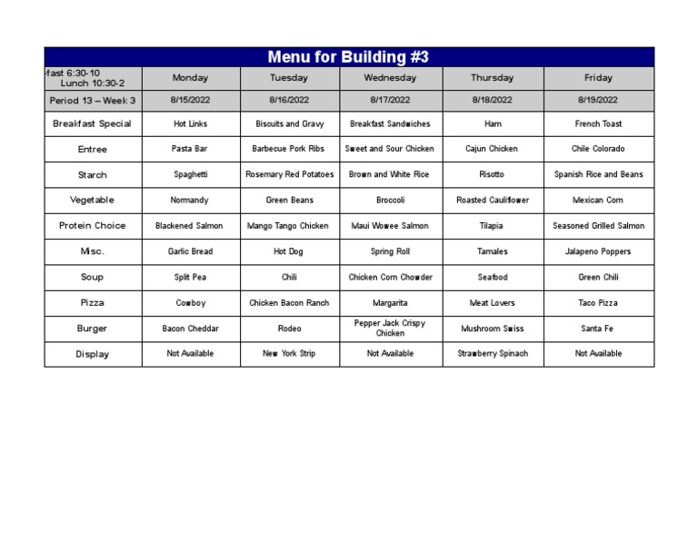 b3 Current Menu - 8 - 15 - 2022 | PDF
