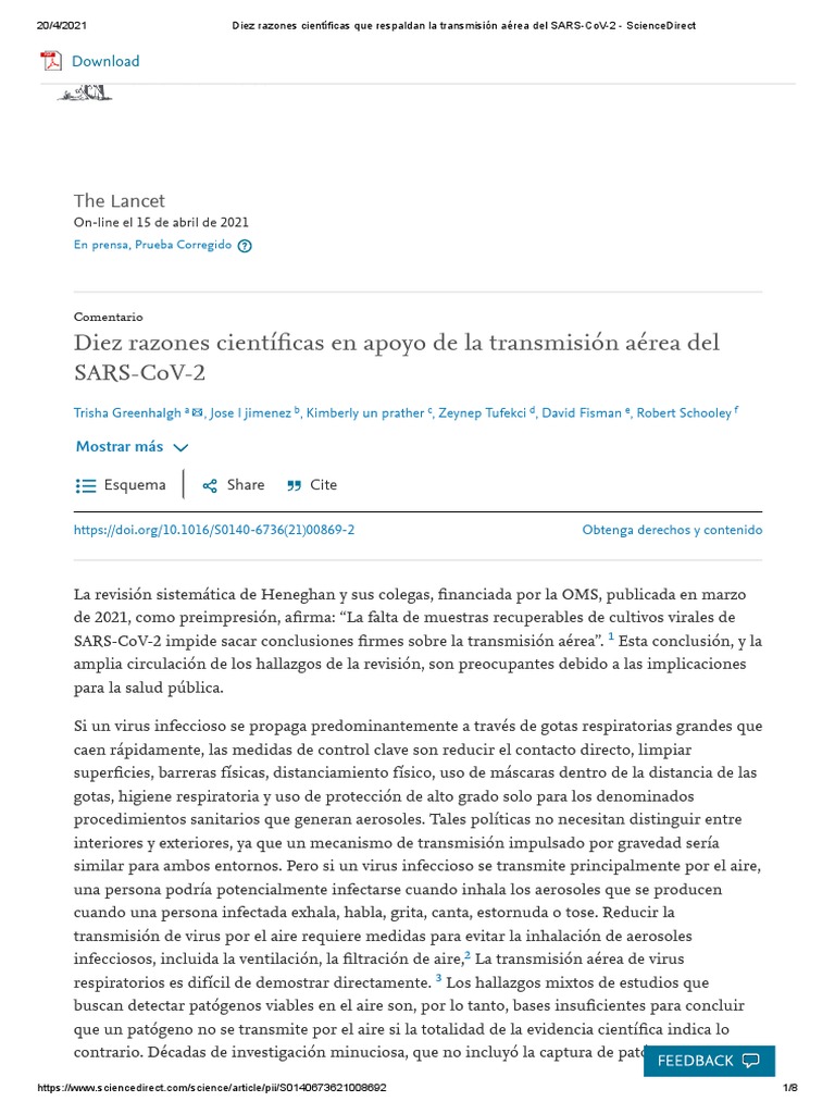 Diez Razones Científicas Que Respaldan La Transmisión Aérea Del SARS