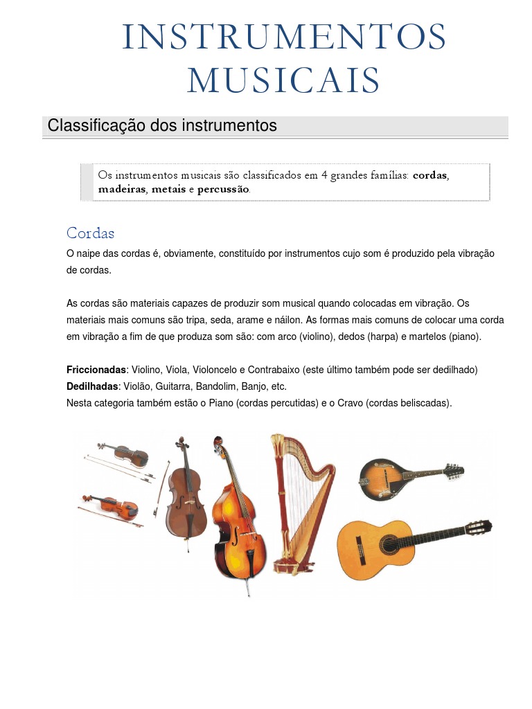 Classificação dos Instrumentos Musicais | PDF | Instrumentos de corda ...