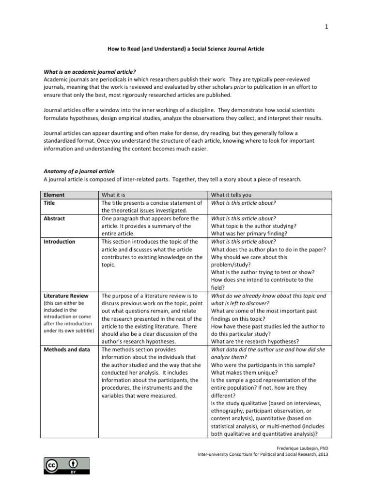 Laubepin How To Read And Understand A Social Science Journal Article