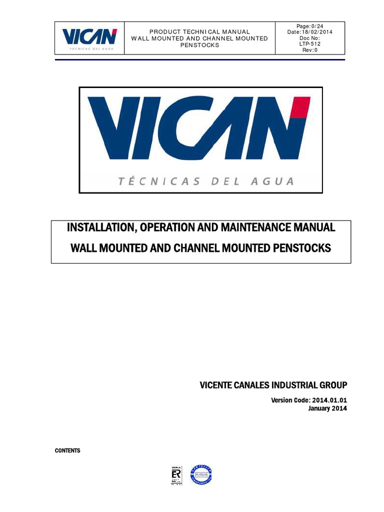 Wall Mounted and Channel Mounted Penstocks Manual | PDF | Valve ...