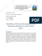 Analisis de Demogradia para Venezuela 1950-2011