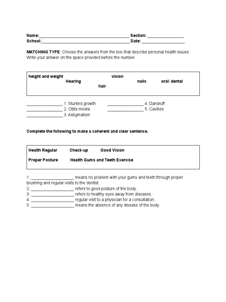 Matching type test pdf