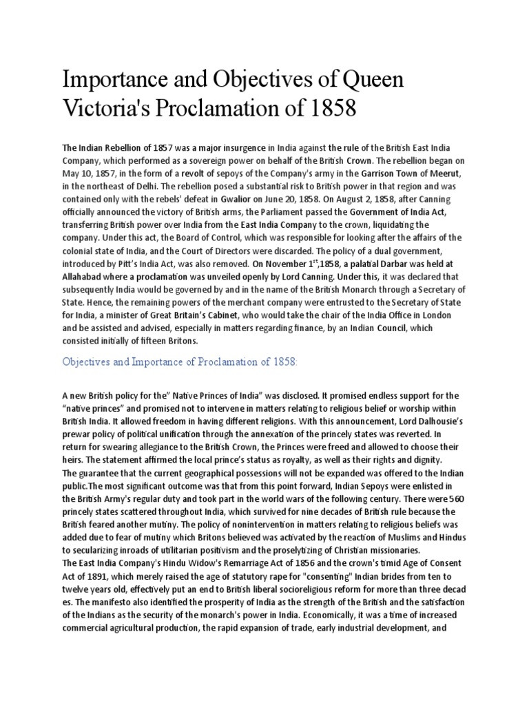 Importance and Objectives of Queen Victoria (AutoRecovered) PDF Indian Rebellion Of 1857
